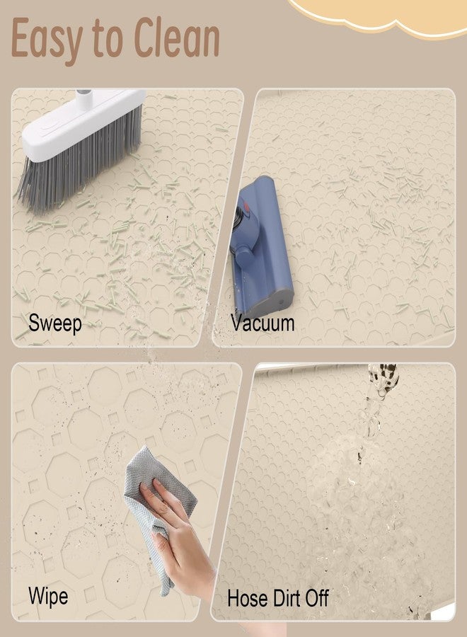 BLESWIN Large Cat Litter Mat 34"x22", Cat Litter Trapping Mat For Litter Box, Silicone Pet Feeding Mat With Raised Edges Waterproof, Beige - Image 5
